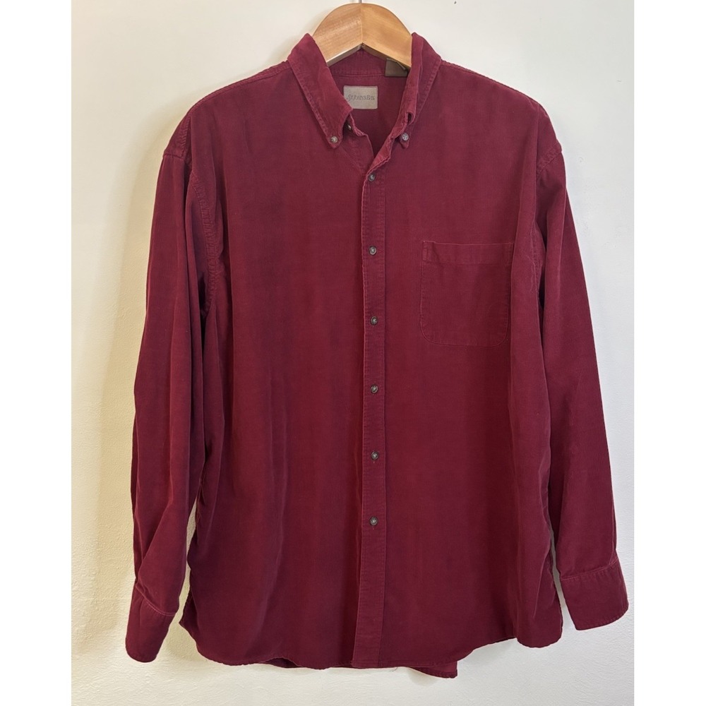 Vintage 1990's St. John's Bay Men's XL Burgandy Corduroy Button-Up Shirt Y2K